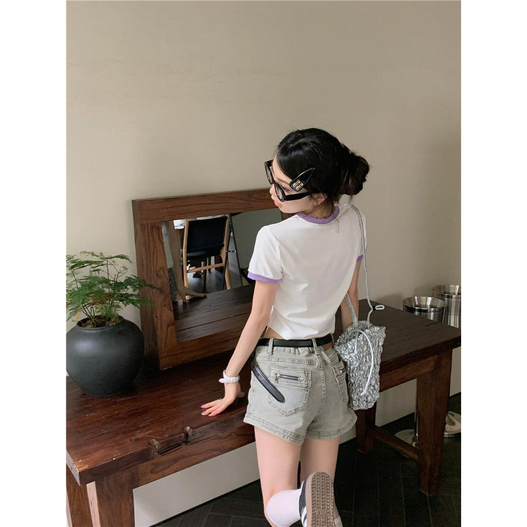 Áo Thun Cộc Tay In Hình Thỏ Dễ Thương Màu Tương Phản Thời Trang Cho Nữ 62650