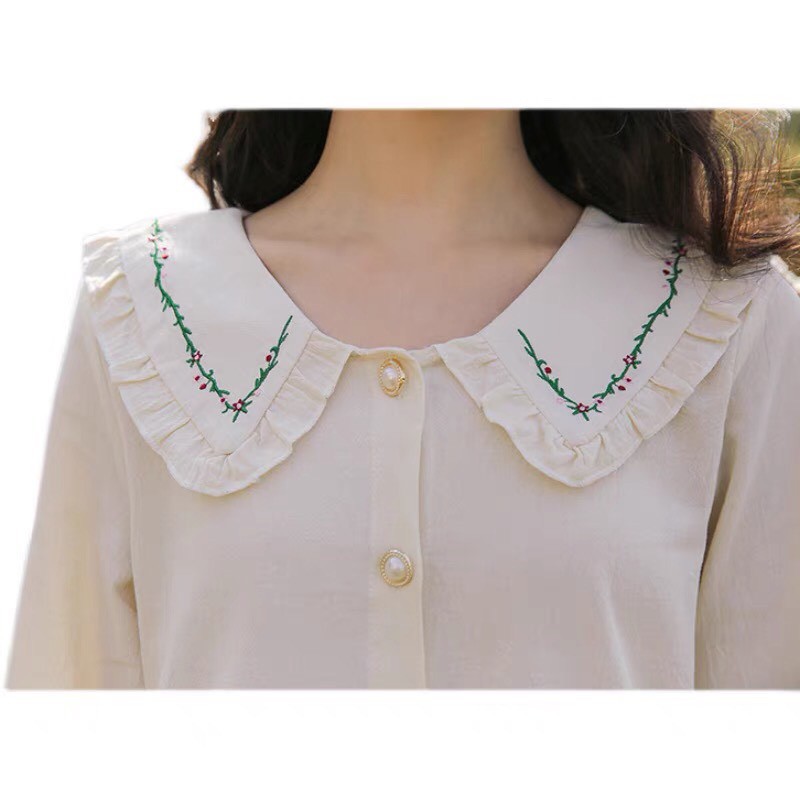 Áo sơ mi - Áo sơ mi cổ thêu phong cách vitager | BigBuy360 - bigbuy360.vn