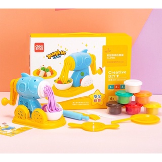 Máy làm mì đất nặn, đất nặn làm spagetti, đồ ăn 6 màu kèm 12 khuôn cho bé chính hãng Deli - 67801