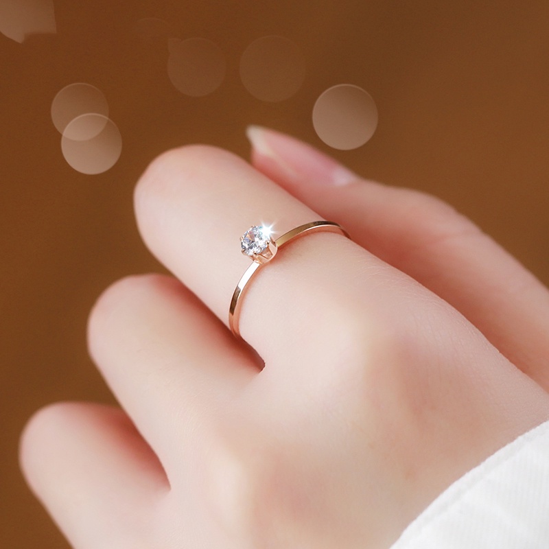 Nhẫn MAYEBE LAVEND bằng titan mạ vàng 18K đính kim cương nhân tạo phong cách Hàn Quốc