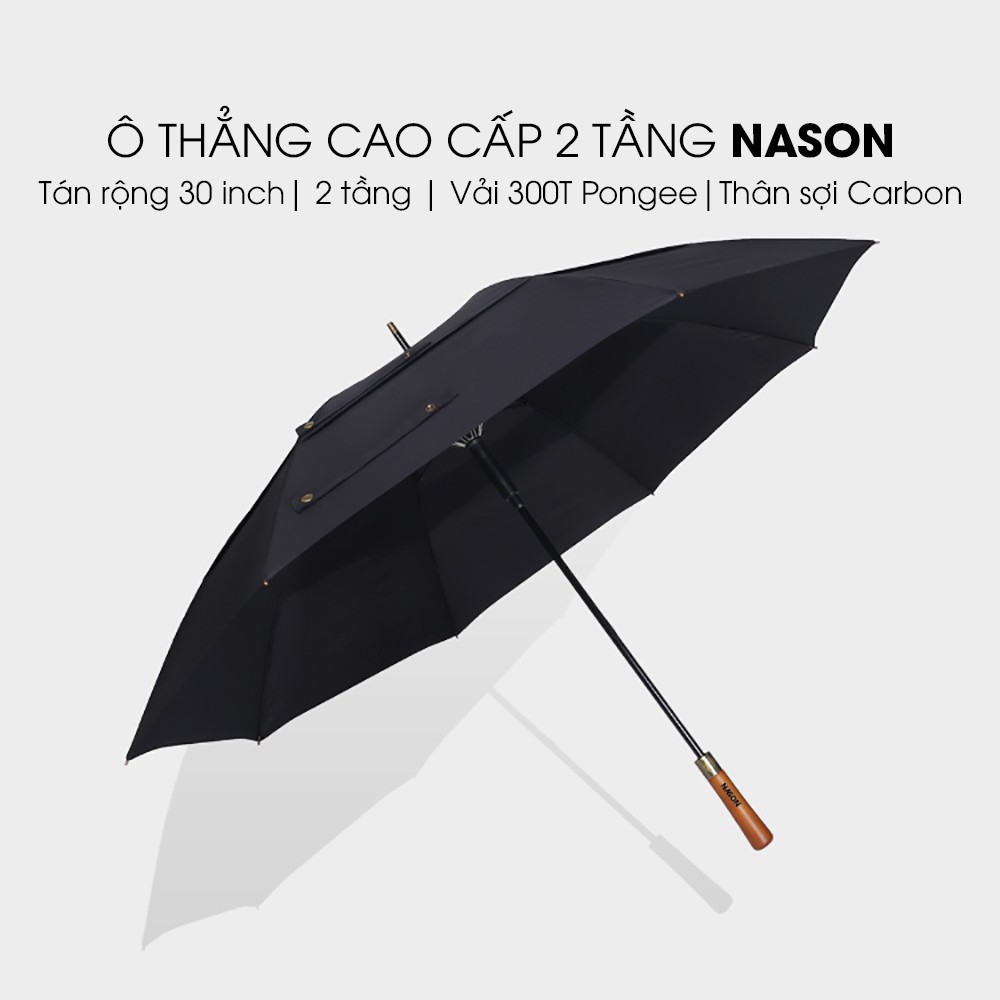 Dù 2 tầng cán gỗ chống lật 30inch Nason, Ô Golf cao cấp, Dù chuyên dùng cho sân Golf, Ô thẳng 2 lớp cao cấp, Dù che mưa