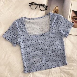Áo croptop hoa nhí thun gân form ôm