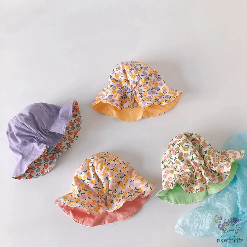 Mũ rộng vành in họa tiết hoa đáng yêu cho bé gái