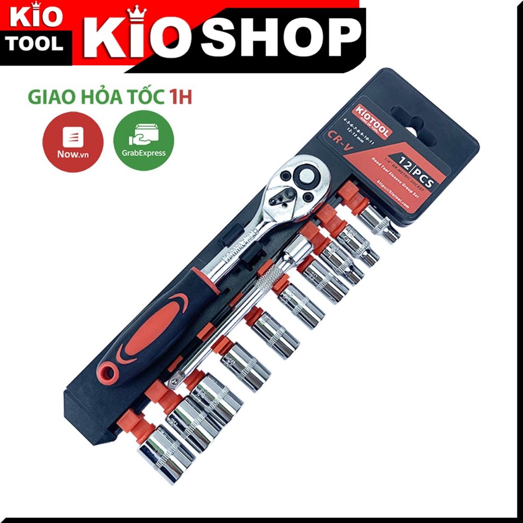 Bộ dụng cụ sửa chữa xe máy Kiotool 12 chi tiết đầu 1/4 4-13mm thép Crv cao cấp Kiotool Shop