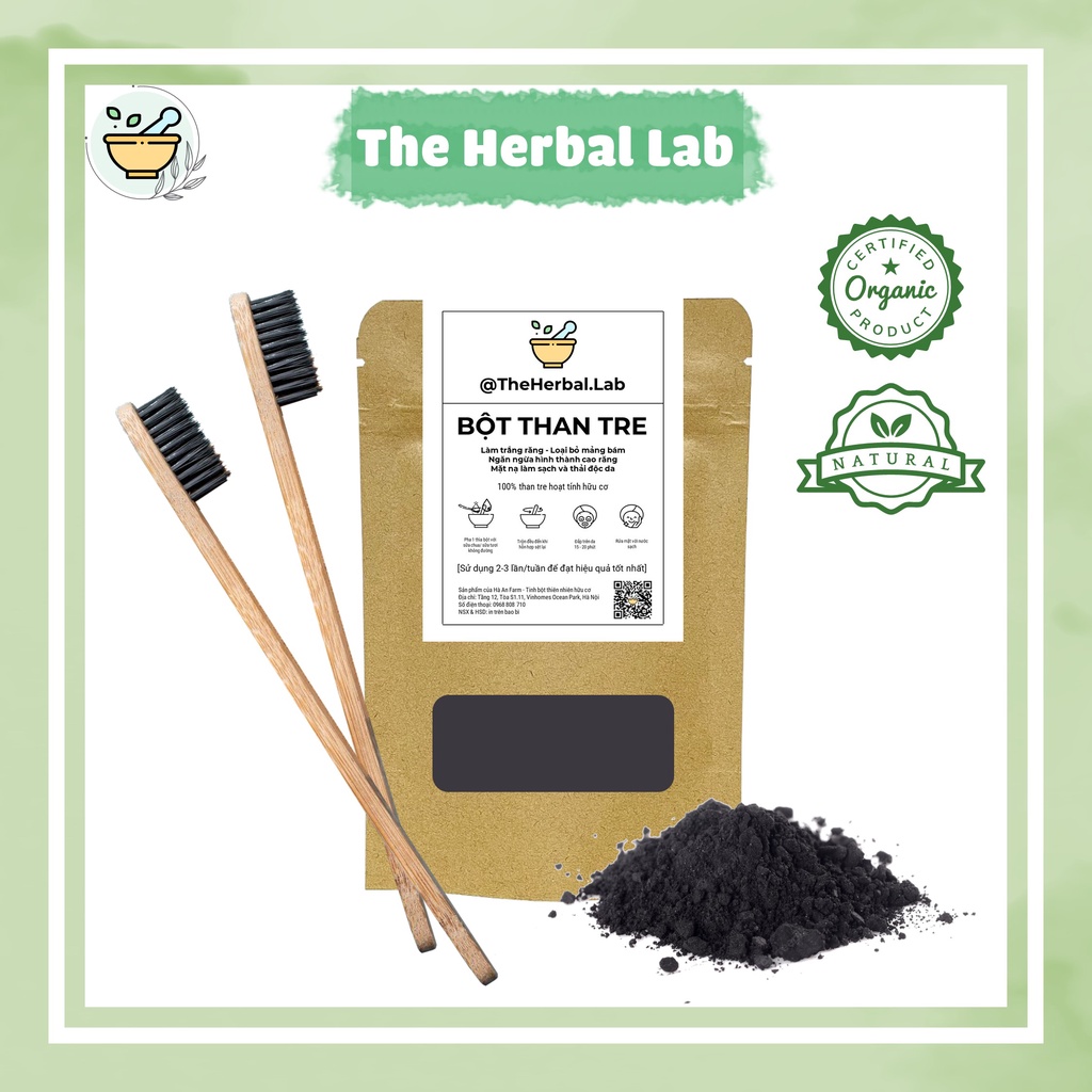 [THE HERBAL LAB] BỘT THAN TRE làm sáng răng tự nhiên + TẶNG BÀN CHẢI ĐÁNH RĂNG GỖ TRE HỮU CƠ