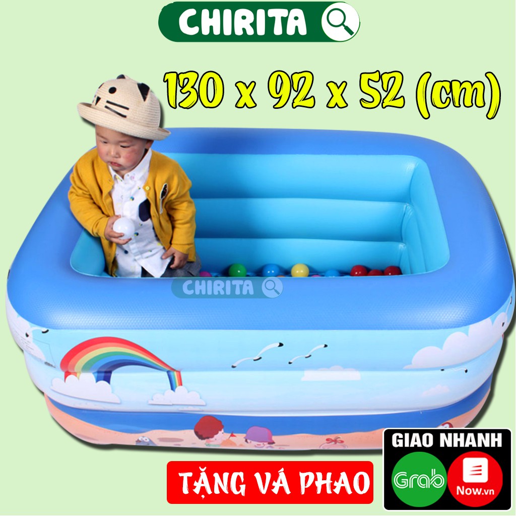 Bể Bơi Hình Chữ Nhật 3 Tầng Kích Thước 1m3 - Hồ Bơi Cho Bé + Tặng Kèm Dụng Cụ Vá Phao