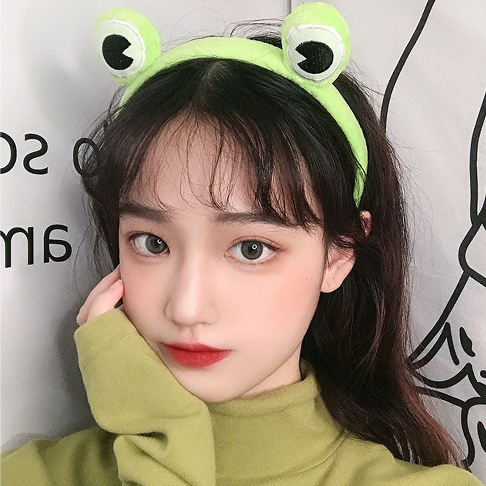 Băng đô cài tóc bằng lông cừu san hô co giãn hình ếch dễ thương cho nữ Mihan1