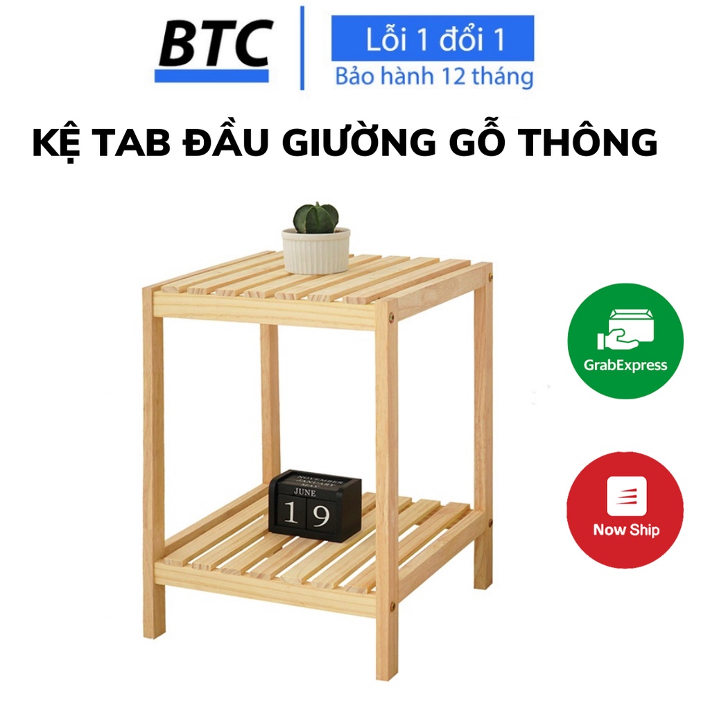 Kệ tab đầu giường gỗ thông cao cấp - 2 tầng cao cấp lắp ráp cực dễ dàng, decor phòng siêu xinh - Lỗi 1 đổi 1 BTC.8686
