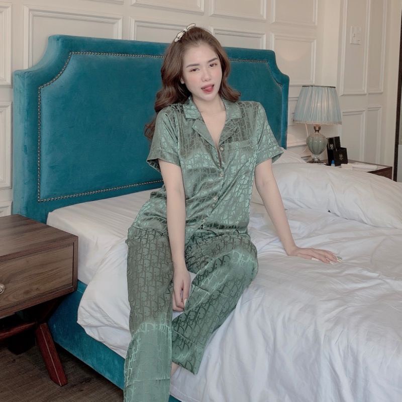Bộ Pijama Cao Cấp Chất Lụa Gấm Tay cộc - Quần Dài | BigBuy360 - bigbuy360.vn