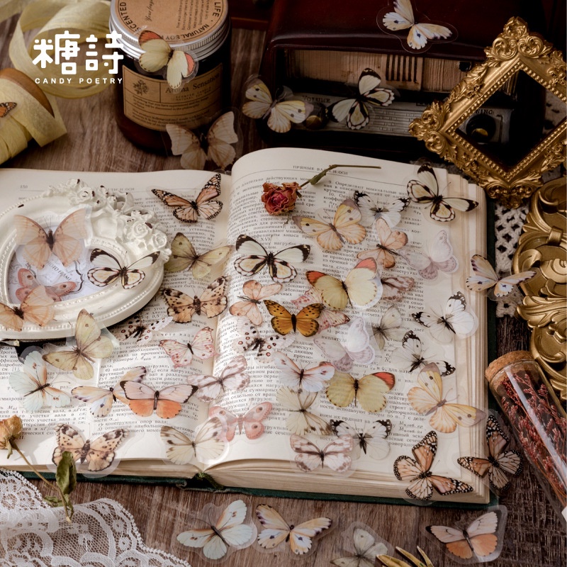 Bộ 12 Miếng Dán Hình Bướm Kiểu Vintage Dùng Trang Trí Album/Sổ Tay DIY