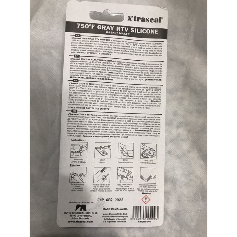 Keo tạo gioăng chịu nhiệt X'traseal 750F Gray RTV Silicone 32gr-85gr