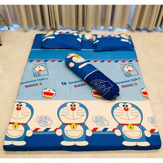 Bộ ga gối kèm vỏ gối ôm poly bộ 4 món cotton poly hàn mẫu doremon tem thư