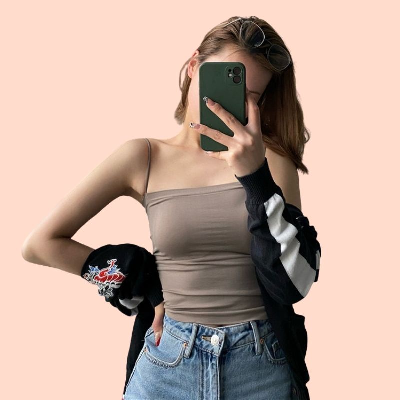 Áo 2 Dây Nữ Su Mền Mịn, Áo Bra 2 Dây Cotton Dán Dài [Có Mút Ngực Có Thể Tháo Rời] - 9998 Dài