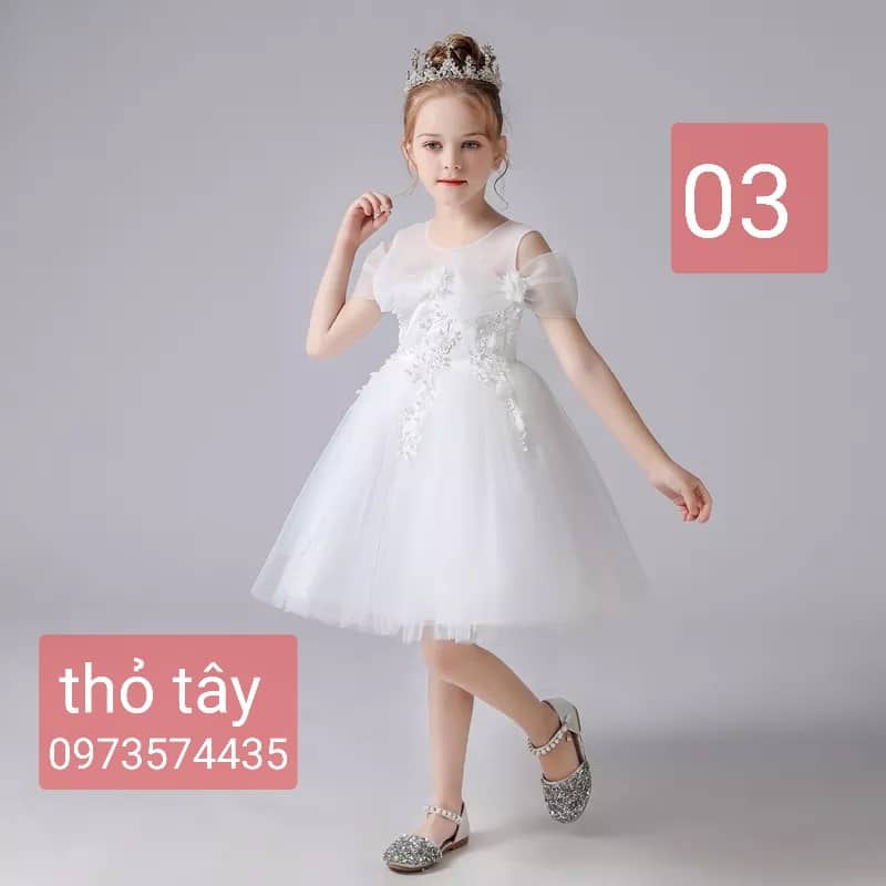 Đầm công chúa trắng bèo cho bé 7kg-48kg, dự tiệc sinh nhật thôi nôi.