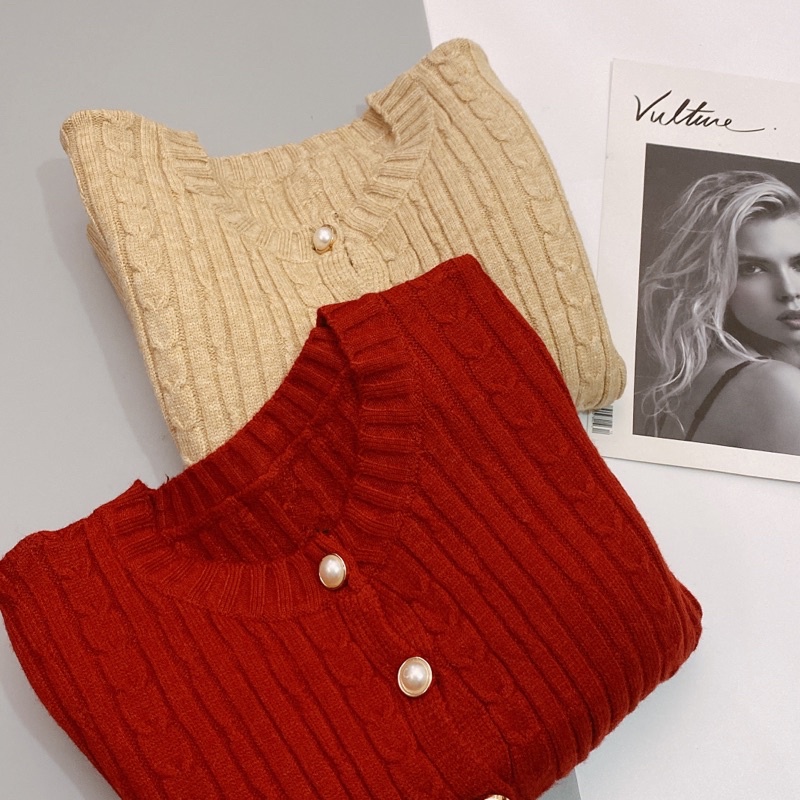 Áo khoác len vặn thừng cúc ngọc | BigBuy360 - bigbuy360.vn