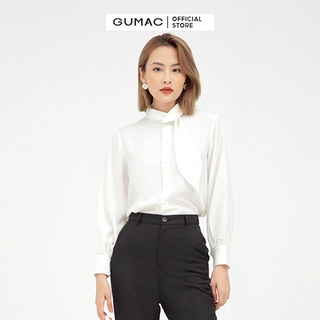 Áo sơ mi nữ phối nơ chéo GUMAC sơ mi chất liệu lụa cao cấp AB514