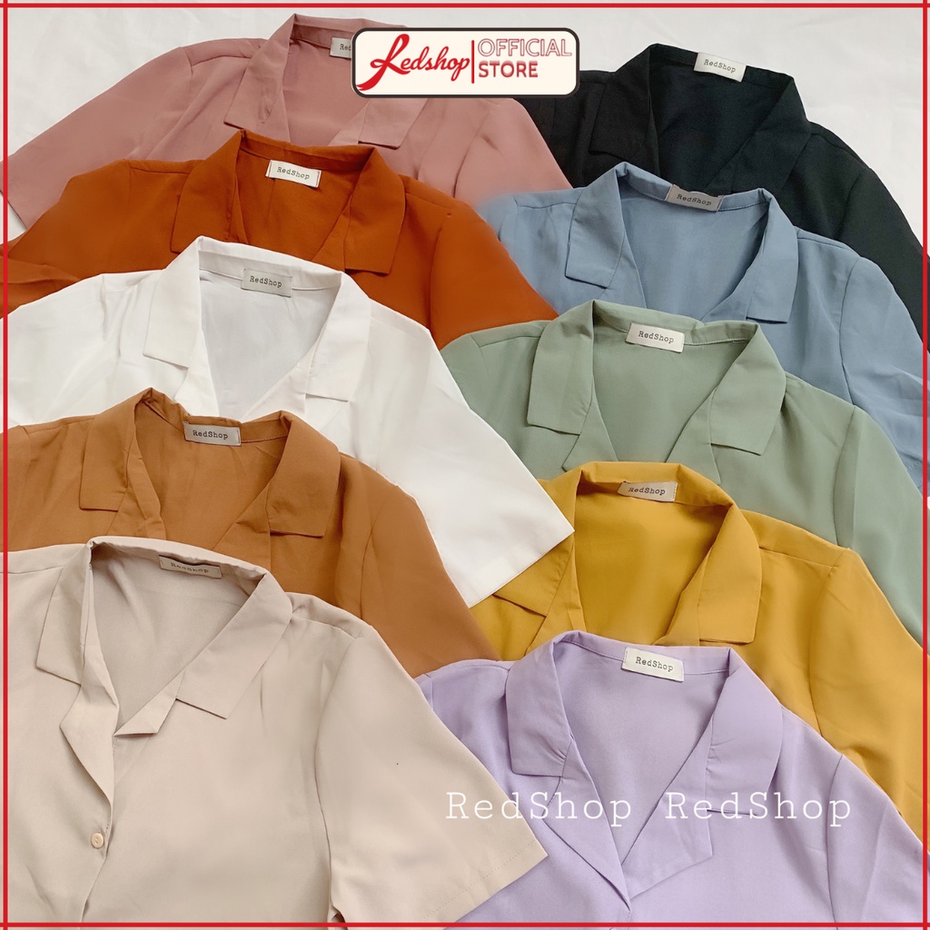 Áo sơ mi nữ cổ vest, kiểu dáng basic trơn tay lỡ thời trang Redshop.official.store SMBC27824