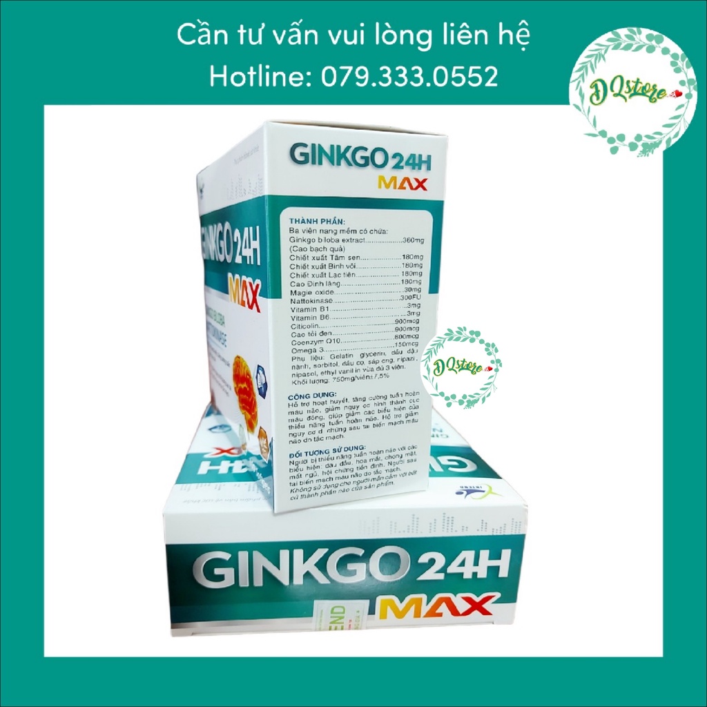 GINKGO 24H max Hoạt huyết dưỡng não - hộp 100 viên