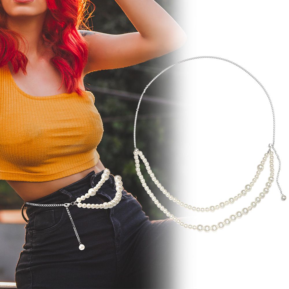 Thắt Lưng Dây Xích Đính Ngọc Trai Kiểu Dáng Hình Học Quyến Rũ Phong Cách Cổ Điển Hàng Mới Thích Hợp Phối Trang Phục Cơ Thể Cho Nữ