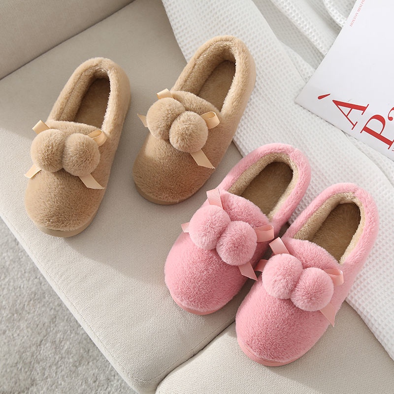 Giày lười đế bằng phối lông nhung dày dặn chống trượt chống mòn thời trang thu đông tùy chọn màu sắc dành cho nữ