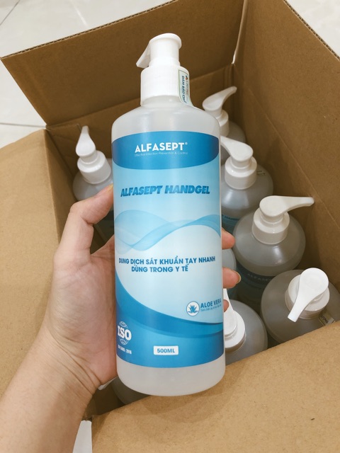 (Sẵn) Nước rửa tay khô dạng gel 500ml - Dung dịch rửa tay sát khuẩn nhanh Alfasept Handgel 500ml