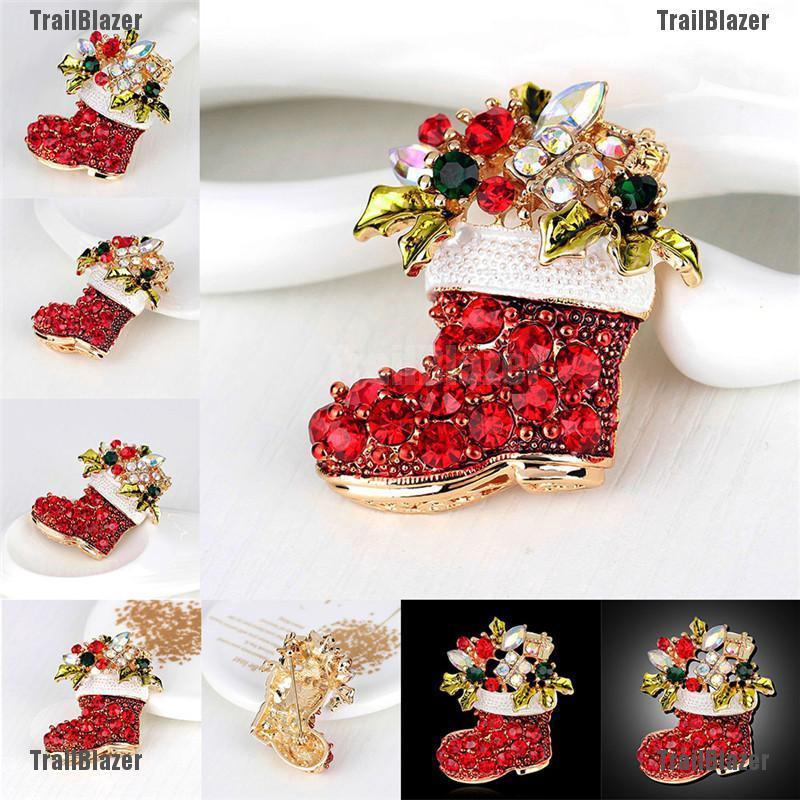 1 Trâm Cài Áo Hình Giày Boot Giáng Sinh Đính Đá Thời Trang