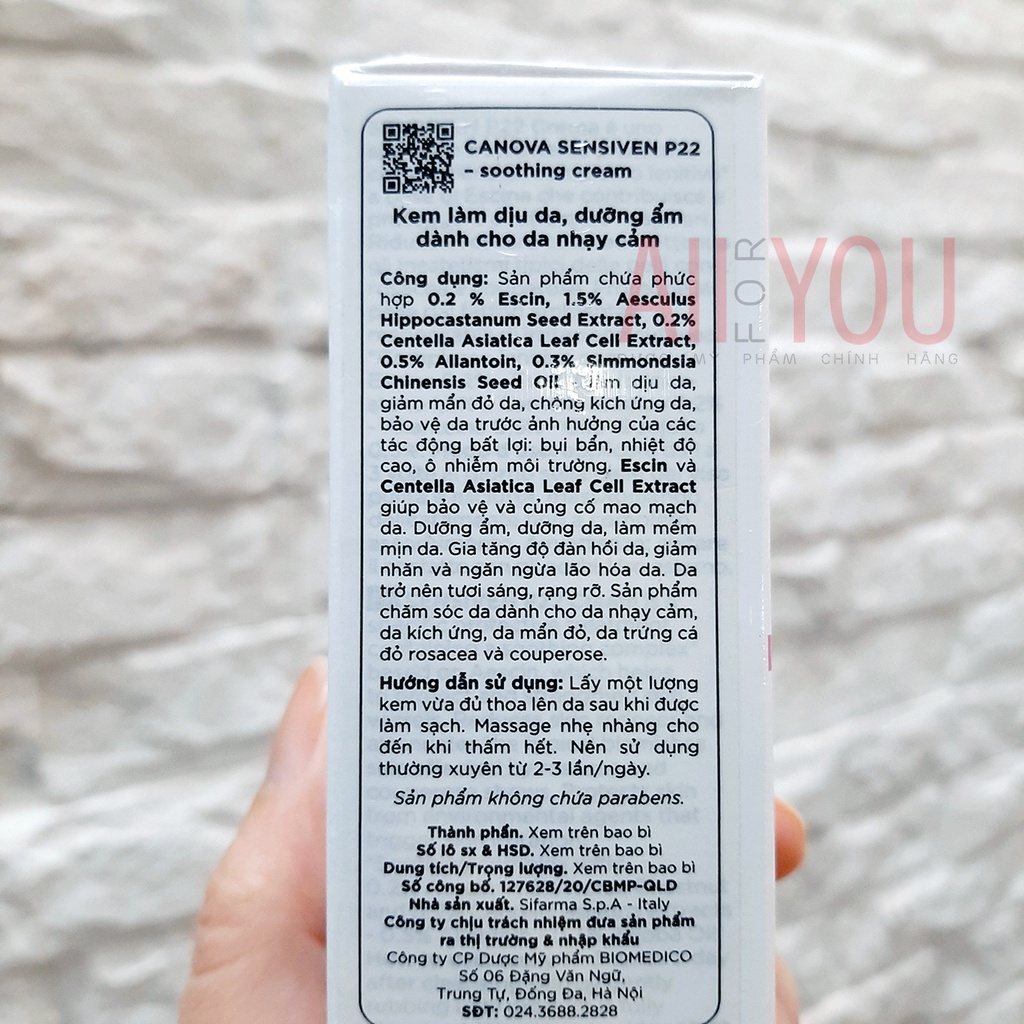 CANOVA Sensiven P22 50mL - Kem Làm Dịu Da, Dưỡng Ẩm Dành Cho Da Nhạy Cảm.