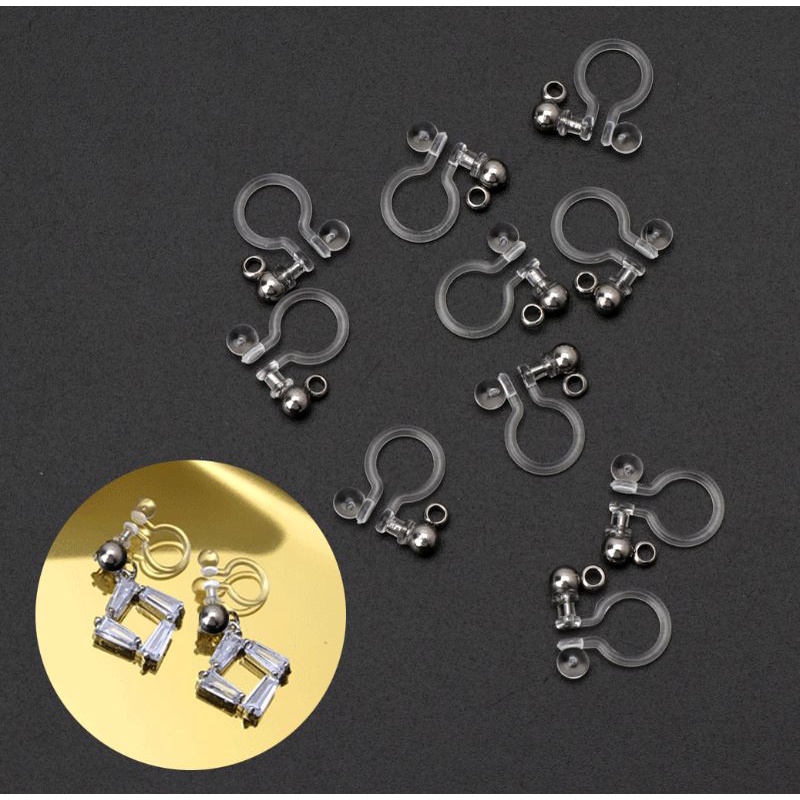 Set 10 Khuyên Tai Nhựa Trong Suốt Hình Chữ U Không Gây Dị Ứng