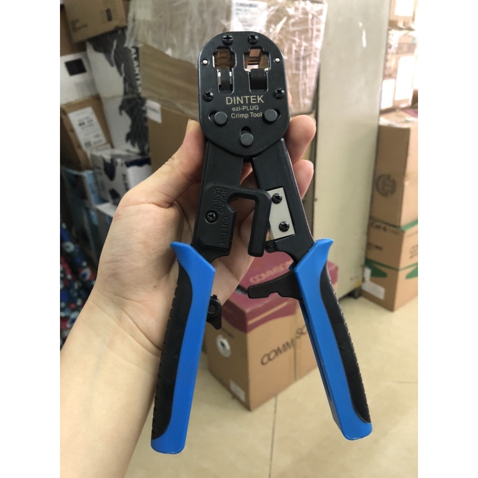 Kìm bấm mạng DINTEK xuyên thấu dùng cho CAT5/ CAT6 TẶNG BỘ LƯỠI CẮT THAY THẾ