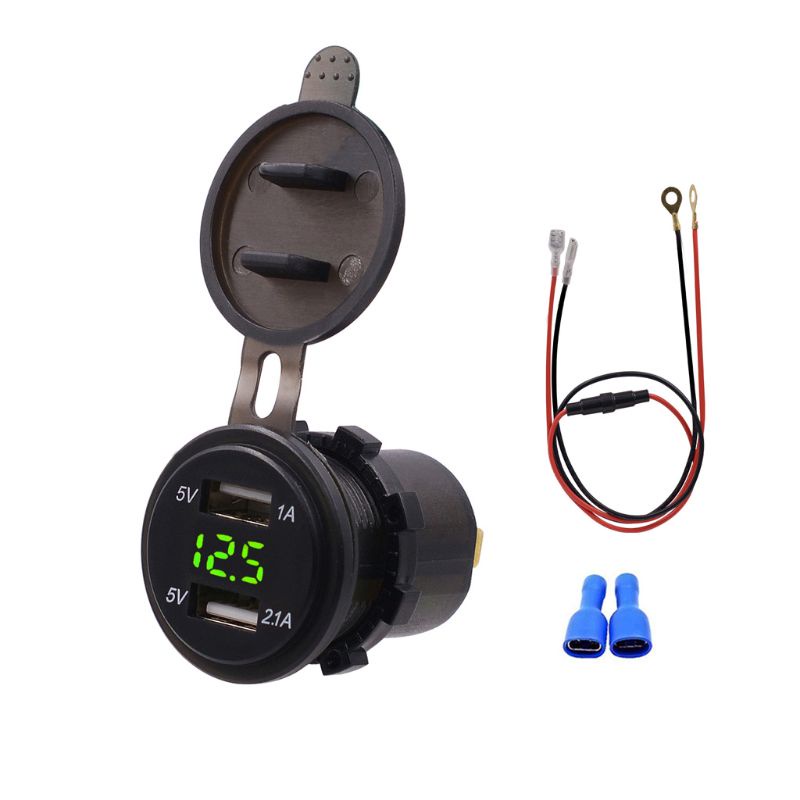 Tẩu Sạc Điện Thoại Hai Cổng Usb 12v 24v 2.1a Có Đèn Led Cho Xe Hơi / Xe Tải / Tàu Thuyền / Xe Máy / Tàu Thuyền