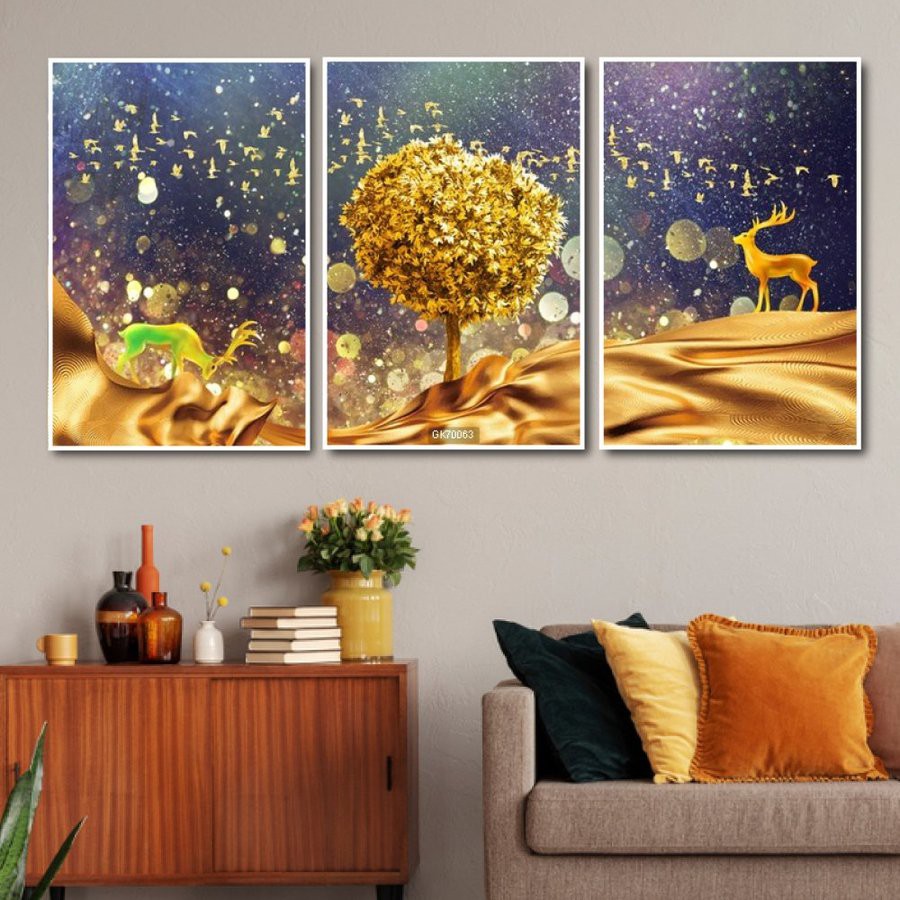 Tranh treo tường canvas phong thủy hươu hoa tài lộc decor trang trí phòng khách phòng ngủ có khung cao cấp khổ lớn 40x60