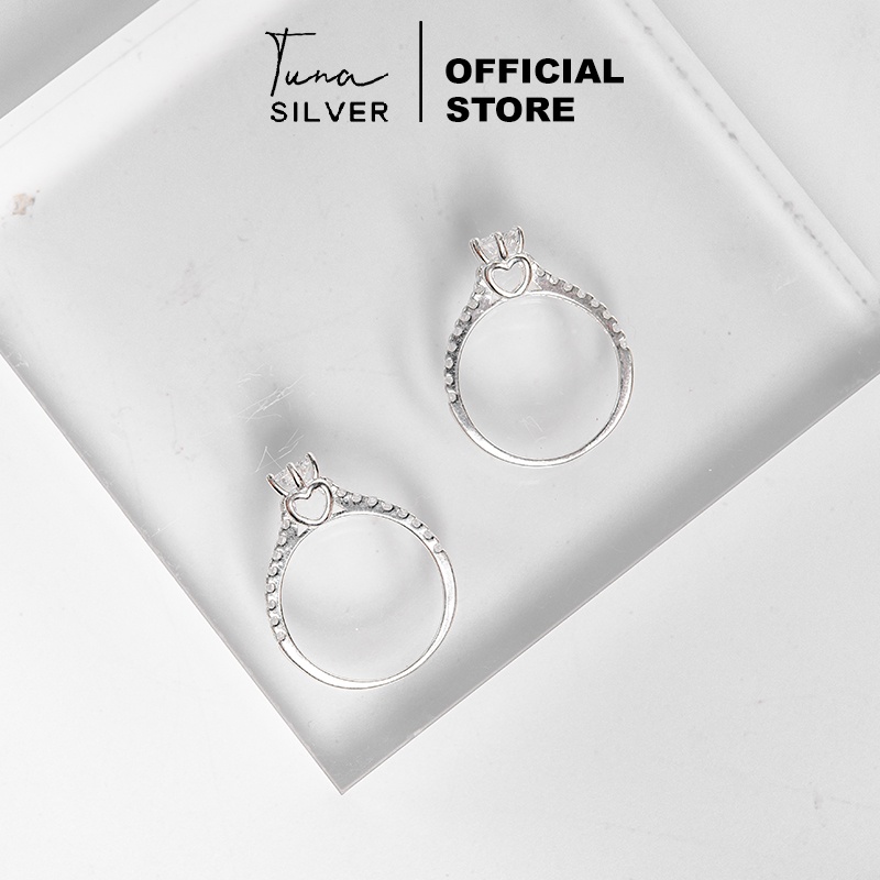 Nhẫn Bạc nữ đính đá tim cao cấp / Nhẫn bạc thả tim độc đáo _ 𝑪𝒂𝒎 𝒌𝒆̂́𝒕 𝒄𝒉𝒖𝒂̂̉𝒏 𝑩𝒂̣𝒄_ TUNA SILVER Trang sức Bạc cao cấp