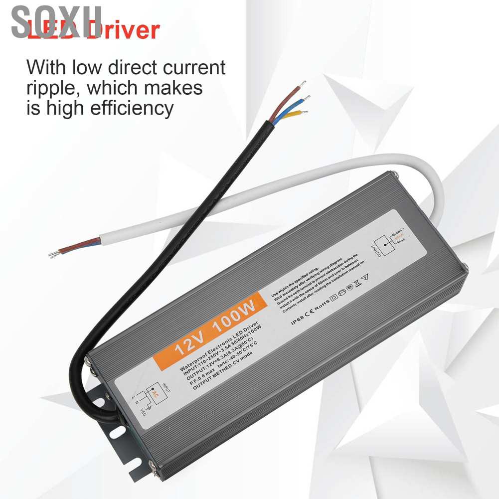 Soxii 100W Ultra Thin Waterproof Power Supply Transformer Adapter LED Driver AC110‑250