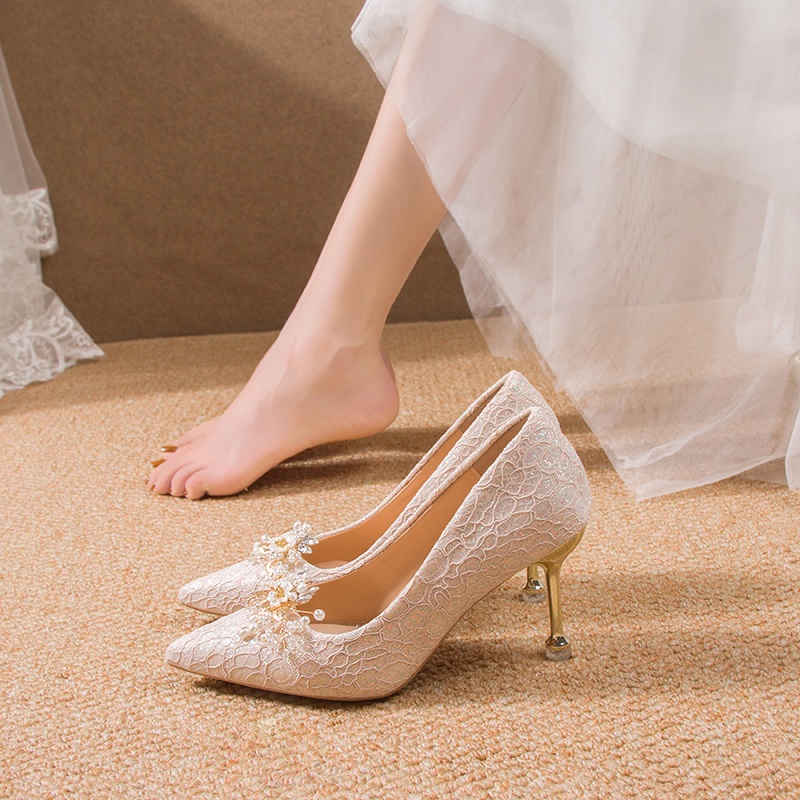 Giày cô dâu, giày cưới, đi tiệc, giày cao gót pha lê/đính hoa mẫu 2023, không mỏi chân [ Garnet Shoes]