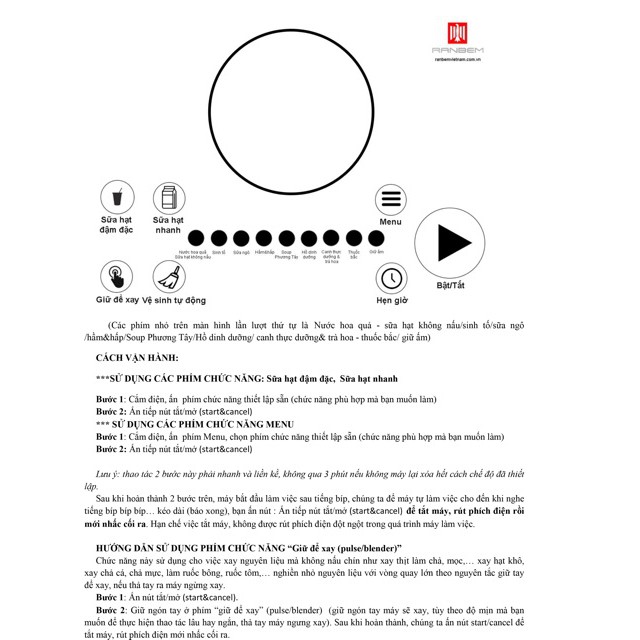 Máy Xay Sữa Hạt RanBem 735H Bảo Hành 12 Tháng ( Bản Tiếng Việt &Sách Hướng Dẫn Sử Dụng Tiếng Việt)