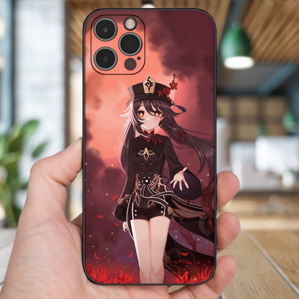 Ốp lưng iPhone 12 Pro dẻo đen cạnh vuông in hình Hutao Genshin Impact