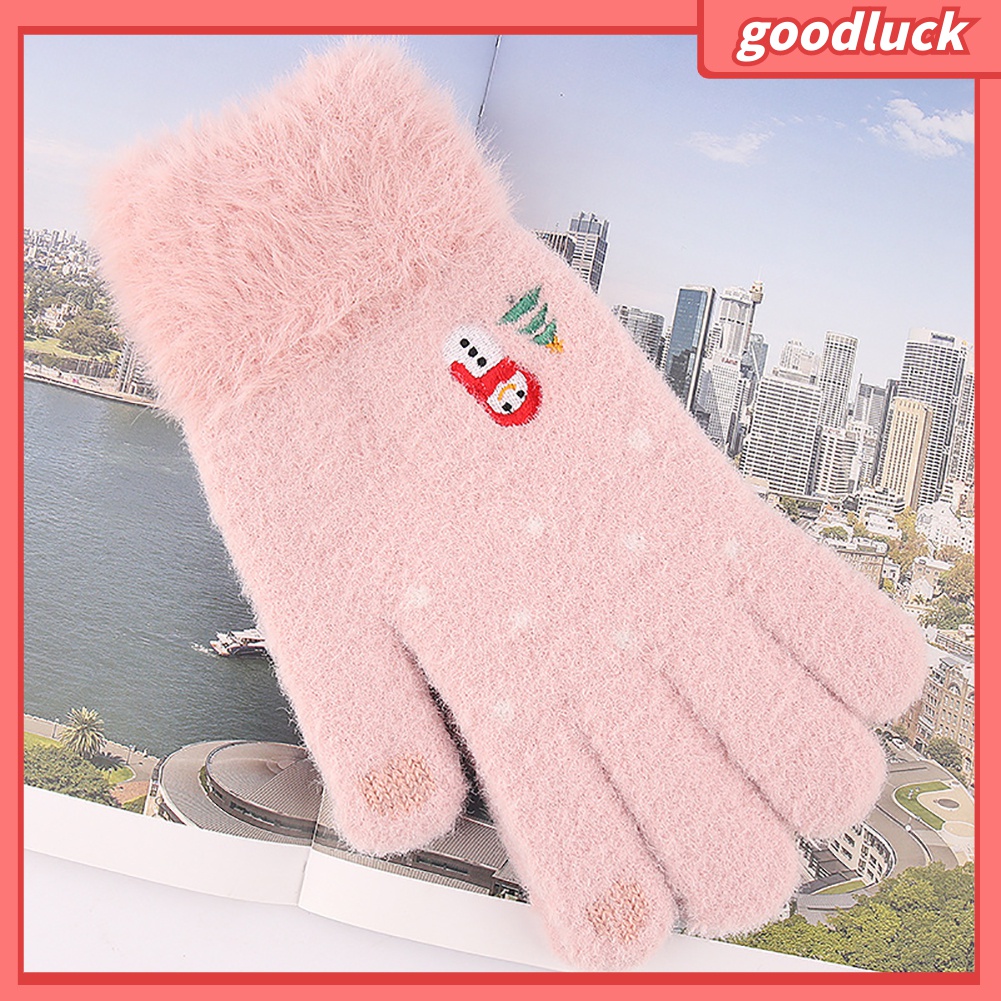 Găng Tay Dệt Kim Giữ Ấm Mùa Đông Họa Tiết Người Tuyết Cây Thông Màn Hình Cảm Ứng Dành Cho Nữ