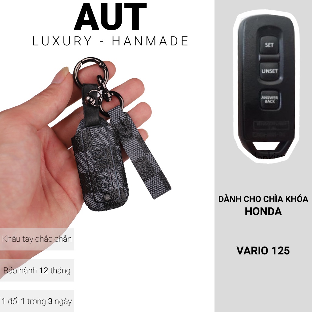 Bao da chìa khóa smartkey Honda Vario 125 - 3 nút bấm, khâu tay, móc tròn, nhiều mẫu.