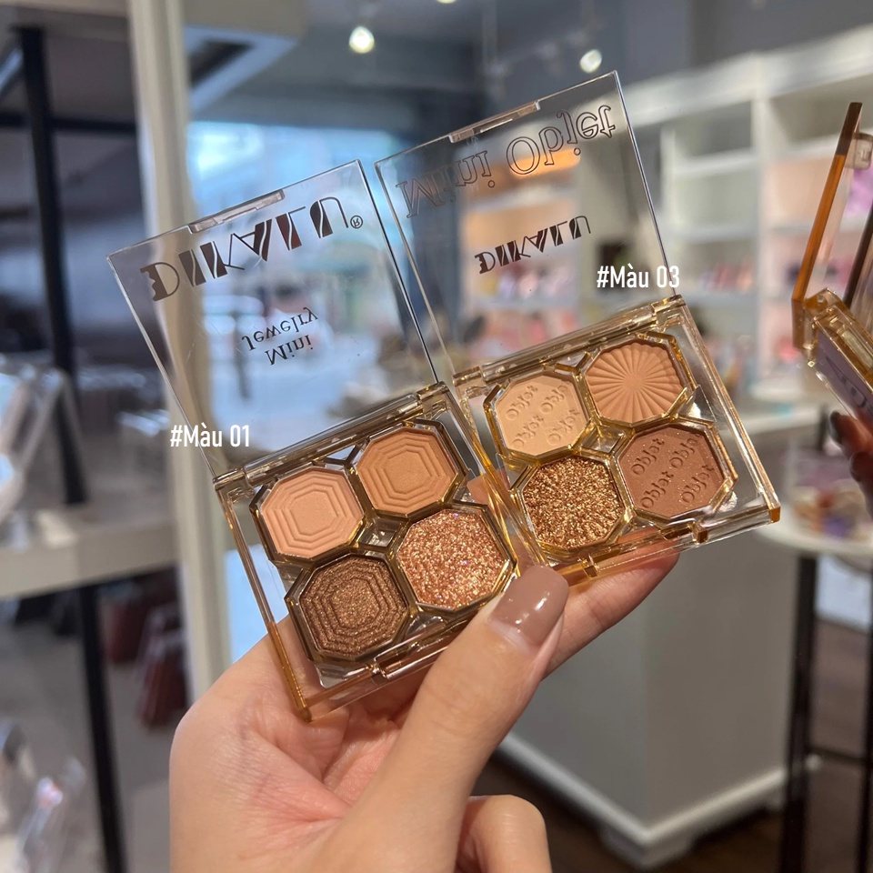 (Màu Trend) Phấn mắt 4 Ô Dikalu Mini Nội địa trung Màu Trà Sữa, Màu Đất! Dễ Dùng, Sáng Lấp Lánh