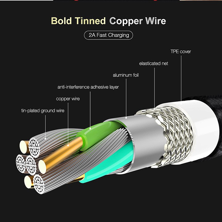 Dây sạc điện thoại chất liệu nylon dài 1m thiết kế cổng Micro USB tiện dụng