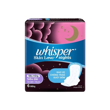 Băng vệ sinh ban đêm Whisper Skin Love chống tràn siêu mỏng 6 miếng 31CM