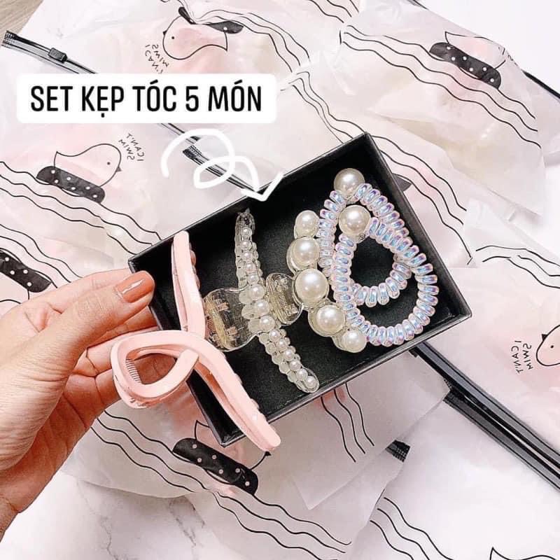 Set 5 Món Kẹp tóc Đính Đá Kèm Túi Zip - Bobu shop - Phụ kiện tóc nữ - hàng đẹp kiểu dáng hàn quốc hot 2021