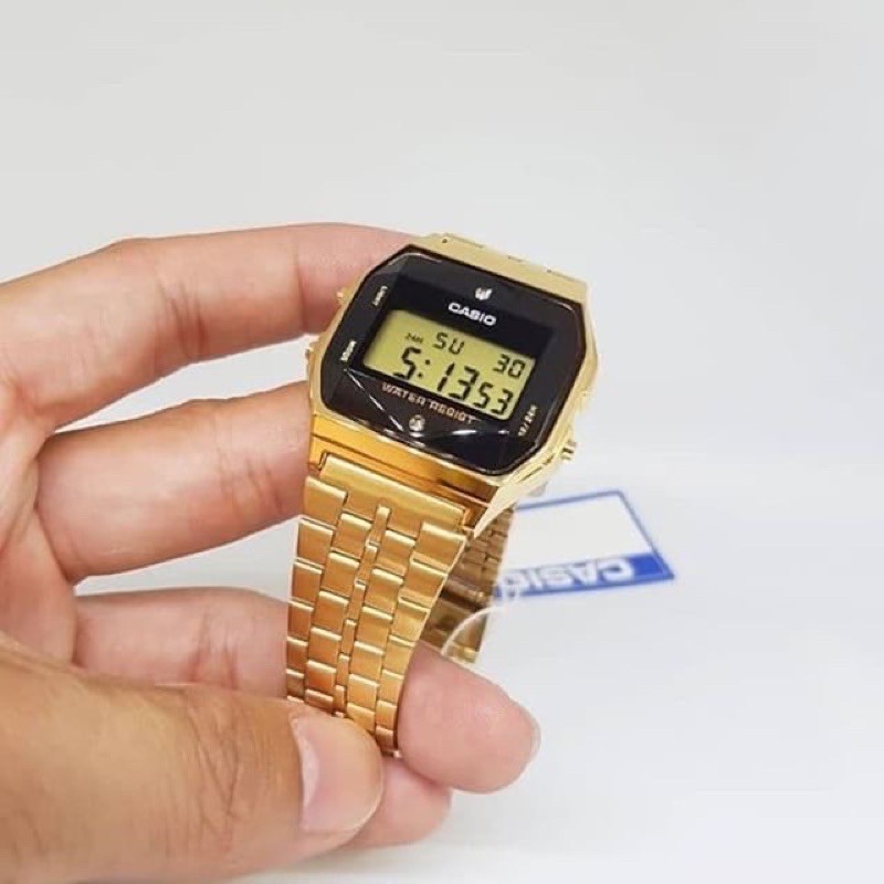 Đongf hồ CASIO A159 Unisex mặt kim cương gold A159WGED-1