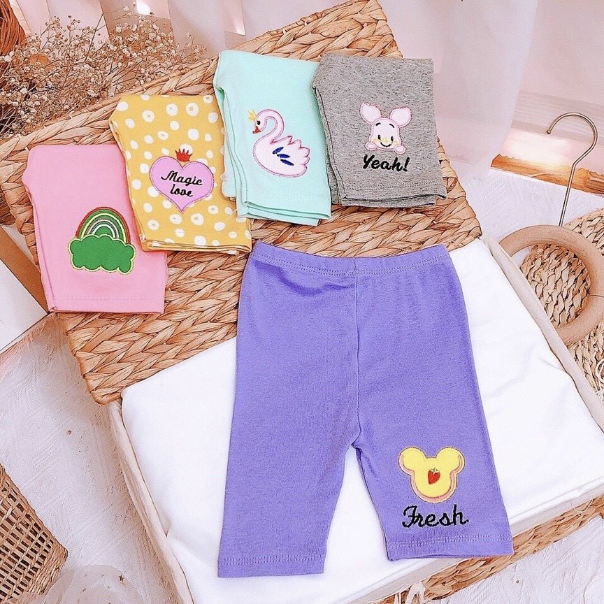 Quần Legging Lửng Thêu Nổi Siêu Đẹp Cho Bé Gái 6-17kg, Quần Ngố Cho Bé SABOMART