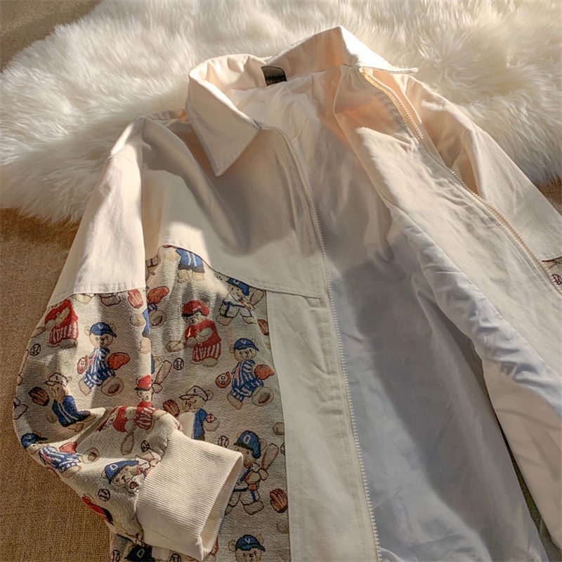 Áo Khoác Bóng Chày Mỏng Thêu Hình Gấu Kiểu Nhật Bản Dễ Thương Cho Nữ