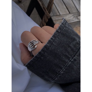 Nhẫn mạ bạc 925 hình xương bàn tay phong cách punk rock cổ điển cho nữ