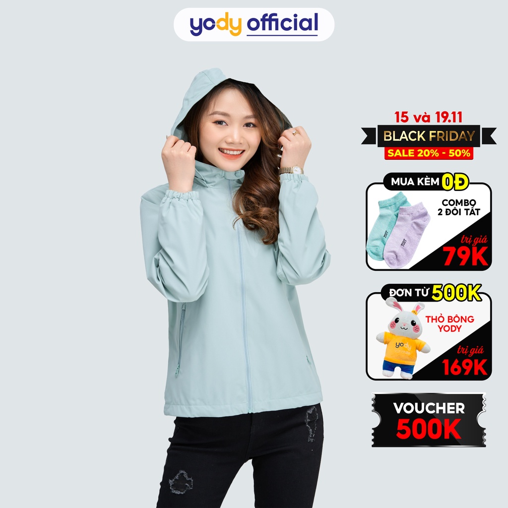 Áo gió nữ phối lưng YODY 2 lớp ấm áp nhẹ cản gió cản bụi cản nước AKN4024