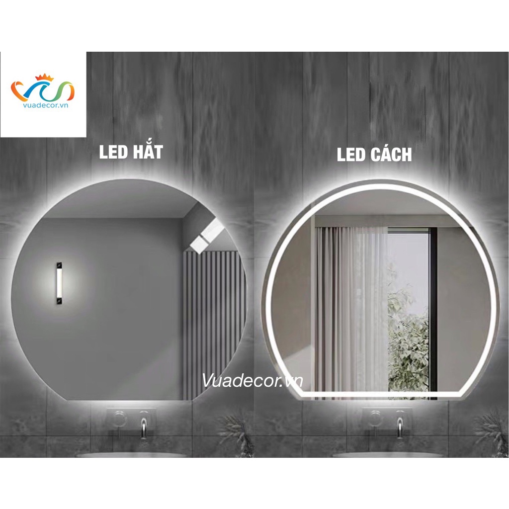Gương tròn khuyết treo phòng tắm, bàn trang điểm VUADECOR led cảm ứng cao cấp