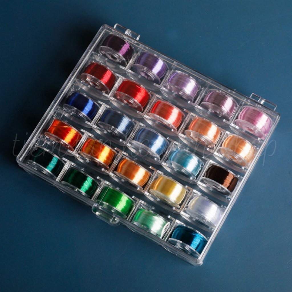 Hộp 25 Cuộn Chỉ Tơ Bóng Phản Quang làm Triền Hoa Quấn Hoa Handmade