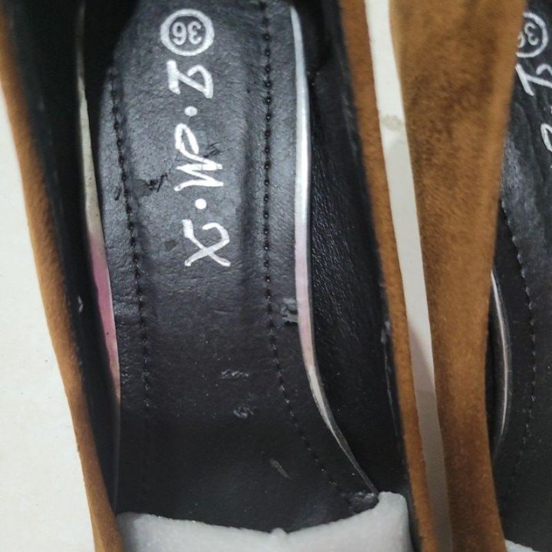 Giày cao gót LMX da lộn nâu bò cao 5cm size 36 37 38 39